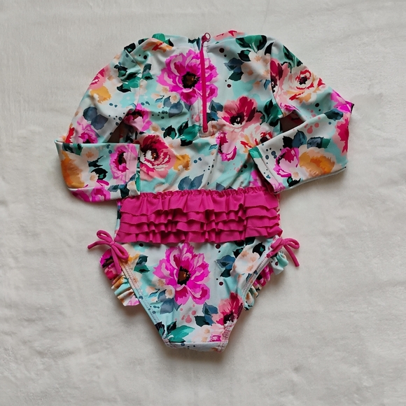 Super Floral Multicolor Swimsuit | Ruffle Rash Guard | 2T - Picture 3 of 3